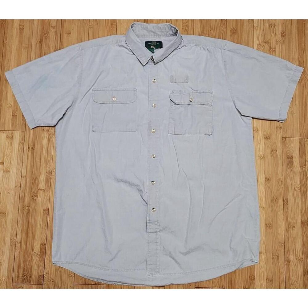 Vintage Orvis Fishing Shirt Mens XXL Gray Casual Button Up Short Sleeve Cotton